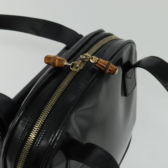 GUCCI Bamboo Shoulder Bag Enamel Black Gold - Picture 6 of 12